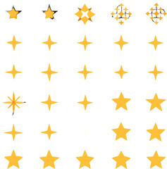 Fototapeta premium Collection of yellow and white star shapes and sparkles on black background Keywords: star, stars, sparkle, sparkles, glitter, shine, bright