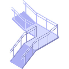 Isometric Accessible Ramp With Handrails and Stairs For Easy Navigation And Inclusive Design In Blue Tones With Transparent Background