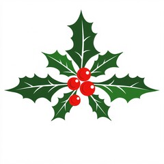 simple holly leaf and berry symbol, clean minimal style, white background