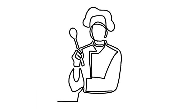 Continue line animation of professional chefs. Culinary chefs