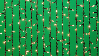 String of warm white fairy lights against a green background