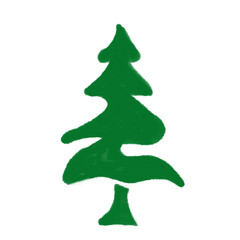 A simple, somewhat irregular illustration of a green evergreen tree