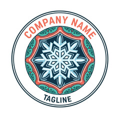 Circular Logo Featuring Snowflake Mandala Design with Company Name and Tagline.