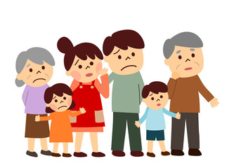 不安そうな三世代家族