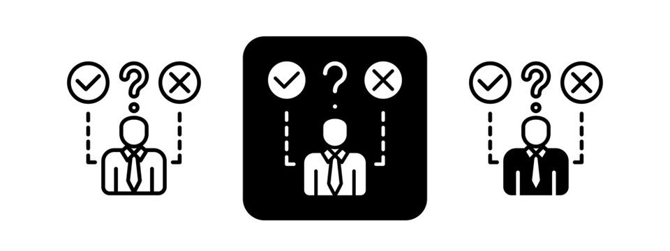 Decision Making  Solid color and black line drawing vector illustration set