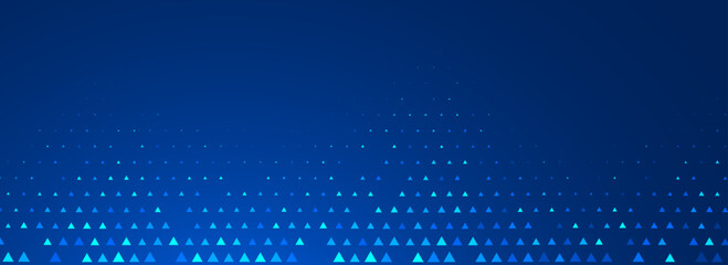 Blue neon triangle texture. Glowing arrow geometric background. Tech triangular mosaic pattern wallpaper. Up arrow halftone gradient for healthcare banner, business booklet, science poster. Vector