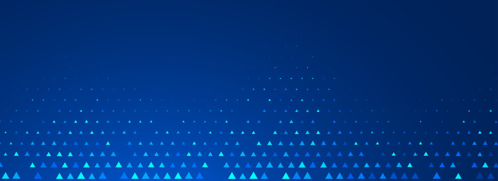 Blue neon triangle texture. Glowing arrow geometric background. Tech triangular mosaic pattern wallpaper. Up arrow halftone gradient for healthcare banner, business booklet, science poster. Vector