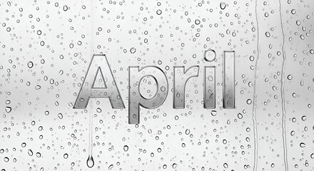The word April on a background with water drops representing a rainy day