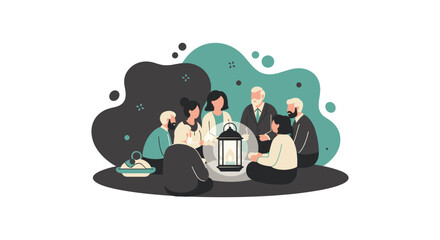 A diverse group of people gathers around a lantern, fostering connection and sharing experiences in a cozy, intimate setting.