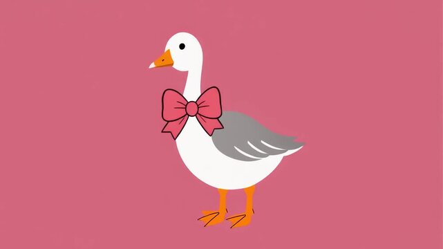 Cute Goose Wearing a Pink Bow Tie on a Pink Background.