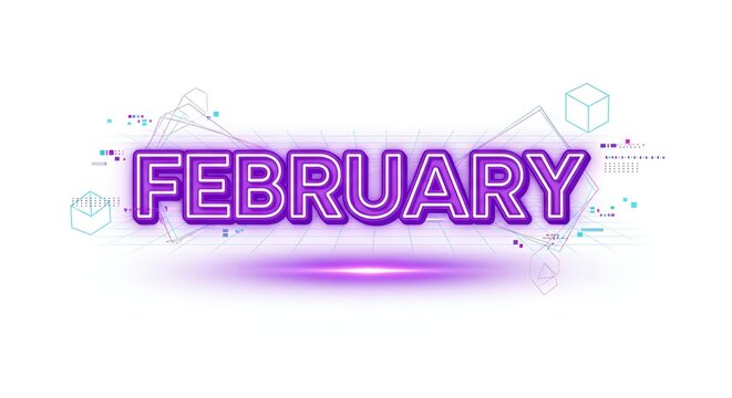 February Neon Sign with Geometric Shapes - Powered by Adobe