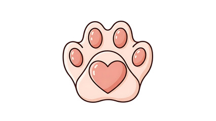 A cute cartoon illustration of an animal paw print with a pink heart-shaped pad isolated on a white background.