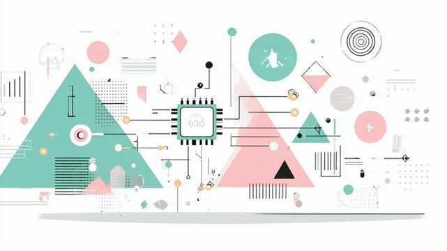 Abstract Technology Illustration with Triangles and Microchip.