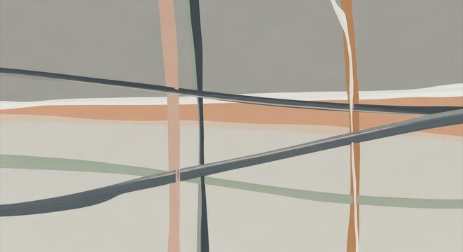 Abstract painting featuring intersecting lines and muted color palette