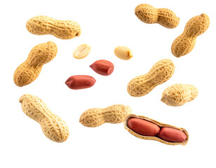 peanuts floating falling isolated on white or transparent png