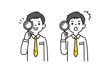 分析・発見・検索する、ワイシャツを着た若い男性のシンプルな上半身ベクターイラスト素材