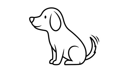 Obraz premium A simple black and white line art illustration of a happy cartoon dog sitting and wagging its tail.