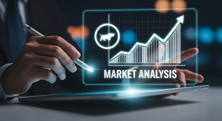 Business person analyzing market growth chart on futuristic digital screen