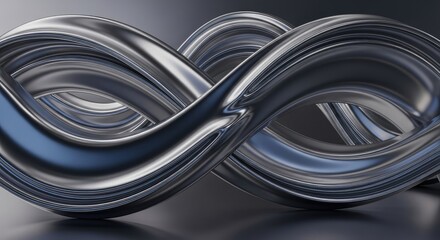 A shiny metal abstract shape with a twisted design on a dark background