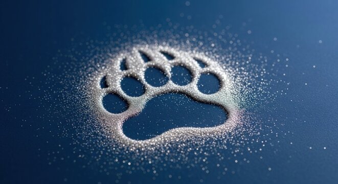 Sparkling bear paw print design for nature lovers and outdoor adventure enthusiasts on a deep blue background