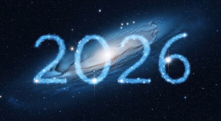 Blue Cosmic Galaxy Background with 2026 Text