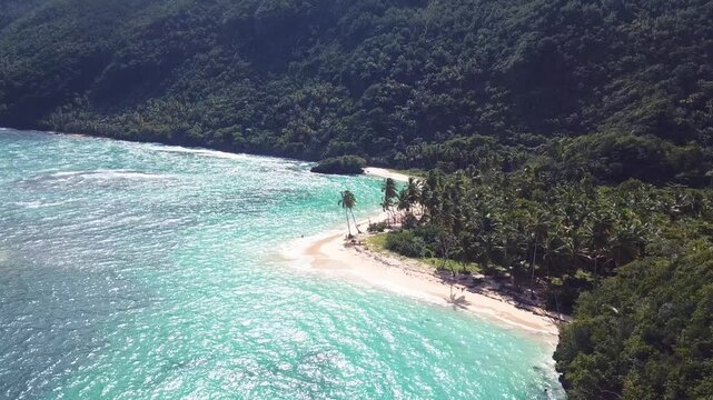 4k 24fps drone shoot of virgine beach in the mountains and people walking in the beach