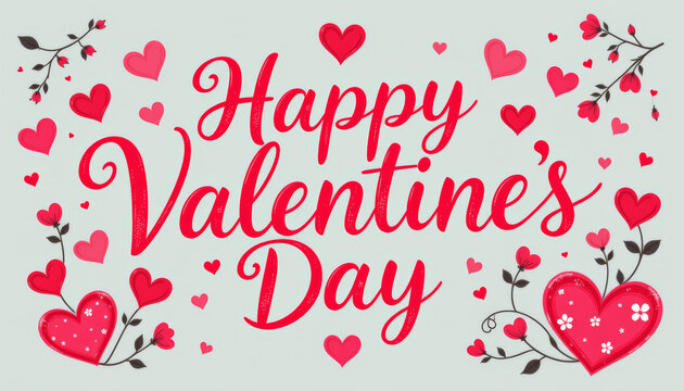 Happy Valentine day card, red heart pattern, love quote, floral accent, romantic greeting, festive design - Powered by Adobe