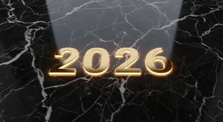 Black Marble Texture with Golden 2026 Text