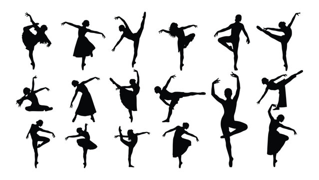Graceful ballet dancer silhouettes isolated on white background, Vector