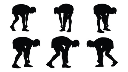Person tying shoelaces silhouette collection isolated on white background, Vector