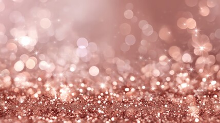 A shimmering rose-gold glitter surface creates a radiant festive backdrop suitable for luxury branding and elegant holiday promotions. The sparkling texture emphasizes celebration, glamour