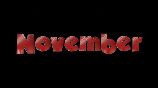 Word november in a large textured red font suitable for calendar covers, social media posts, event promotions, and seasonal designs.