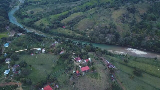 4k 24fps house in the river shoot with drone in the mountain