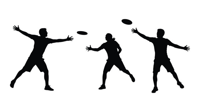 Ultimate frisbee players silhouettes isolated on white background, Vector