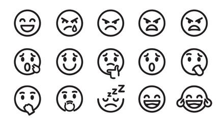 Set of Emoji Emoticons with Different Facial Expressions Vector Illustration
