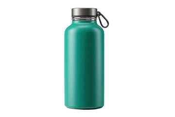 Teal water bottle with silver lid and carry loop on dark background