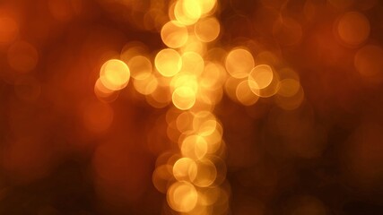 Golden bokeh cross warm light faith religion worship spirituality hope glow abstract background form serene, glowing scene with soft circles and gentle blur, evoking quiet reflection and peace