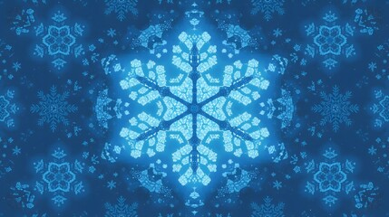 Intricate ice crystals creating a beautiful, detailed snowflake pattern. Cool, calming, and elegant.