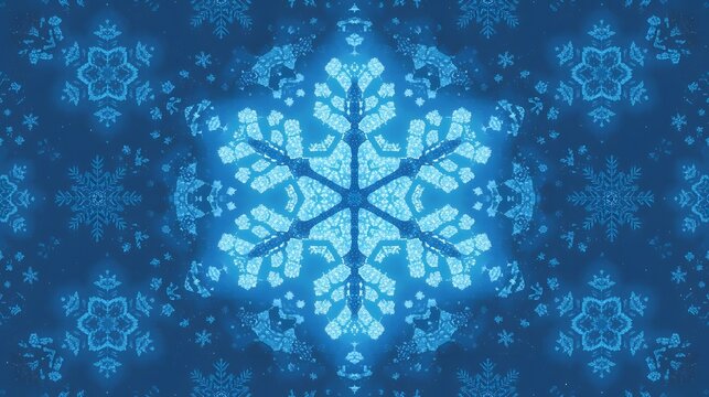 Intricate ice crystals creating a beautiful, detailed snowflake pattern. Cool, calming, and elegant.