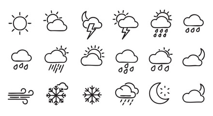Weather Icon Set Doodles Hand Drawn Vector Illustration Symbols