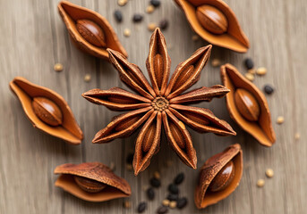 star anise on a wooden background
