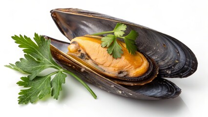 Fresh whole mussel isolated on white background, 