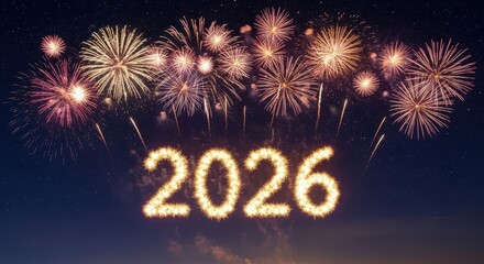 Fireworks and Golden 2026 Text