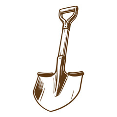 Fototapeta premium Hand-drawn sketch of a gardening shovel in brown tones on white background