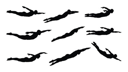 Swimmer silhouettes collection isolated on white background, Vector