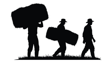 Farmers carrying hay silhouettes isolated on white background, Vector © BIPUL
