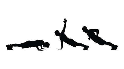 Fitness workout silhouettes sequence isolated on white background, Vector