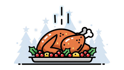 Roasted Christmas Turkey – Black Outline Colorful Festive Simplified Holiday Silhouette