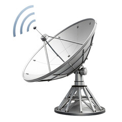 Silver satellite dish broadcasting signals, enabling global communication and advanced technology for internet connectivity and media transmission solutions