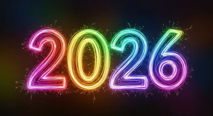 Rainbow Neon 2026 Typography Glow